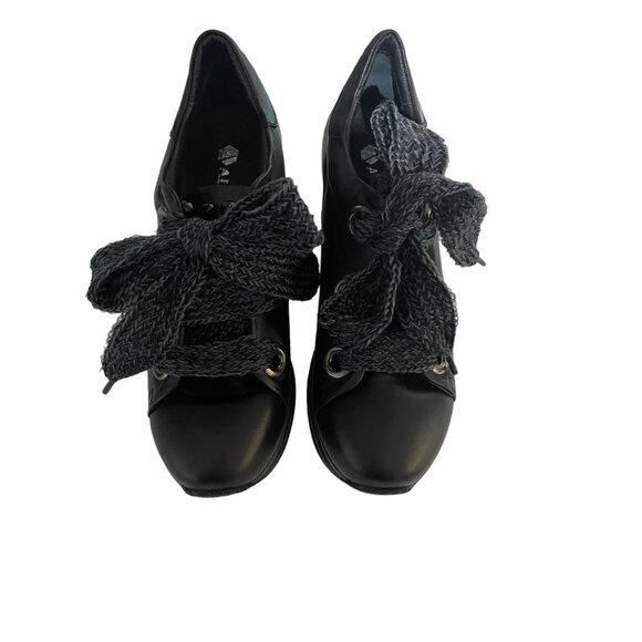 A.S.98 Black Leather Lace Up Platform Wedge Ankle Booties Women's Shoes - Picture 1 of 11